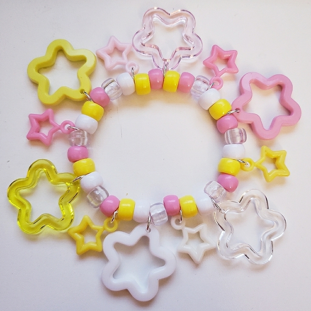 Handmade Pastel Pink Yellow White Kawaii Star Kandi Bracelet